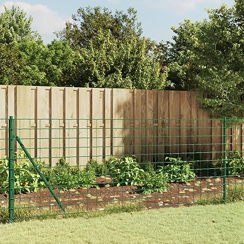 QJBSAVVA Clôture en grillage vert - 1,1 x 10 m - Avec douilles de sol - En acier galvanisé - Revêtement en PVC - Flexible et durable - Pour jardin, poulailler, clôture pour chien - Utilisation