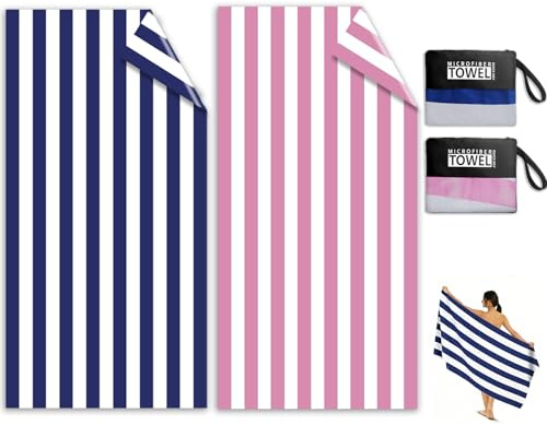 Microfibre Beach Towels for Adults - 2 Pack 180x90cm Microfibre Towel | Extra Large Double Sided Lightweight Beach Towel, Sand Free Absorbent Quick Dry Towel with Mesh Bags for Travel & Swim