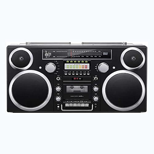 Boombox Bluetooth con reproductor de CD, cubierta de casete, radio FM/AM, reproducción USB/SD y entrada auxiliar