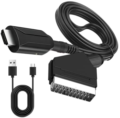 Adaptador de corriente a HDMI 1M, convertidor de corriente a HDMI con cable, SCART to HDMI Convertidor de vídeo de audio HD 1080P/720P para TV, HDTV, STB, VHS, Xbox, PS2, PS3, Sky, Reproductor de DVD