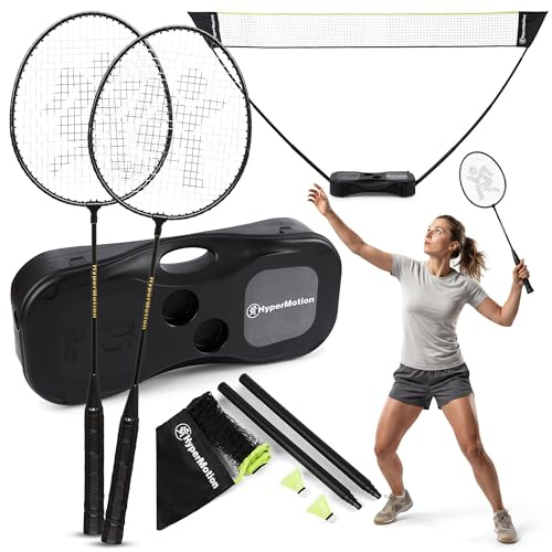 HyperMotion Set Badminton Completo e Rete Badminton da Esterno Pieghevole con Racchetta Volano Gioco all’Aperto Adulto Bambino 10 Anni Valigia Base Autoportante Montaggio Rapido 30s Acciaio 280cm