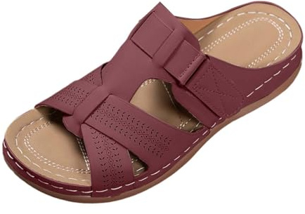 Sommar-slip-on-sandaler med broderad genombruten design avslappnade strandtofflor med klack