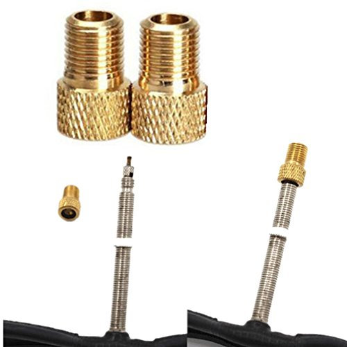 QHJ Ventilkappen Fahrrad, 2 Stück Messing Adapter Presta Zu Schrader Fahrradventil Converter Bike Pump Connector (Gold)