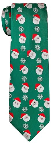 Retreez Corbata de Navidad microfibra de Patrón de Copos de nieve y Papá Noel Santa Claus de Navidad para niño 8-10 años - Verde