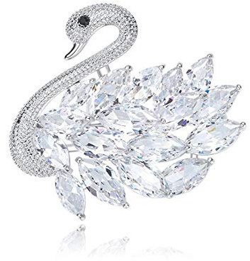 Zolkamery Swan Brooch for Women, Copper & White Gold Plated Brooch with AAA Cubic Zirconia, Zirconia Crystal Brooches, Fashionable Sparkling Badge Pin, Luxury Jewellery for Wedding Party Mothers Wives