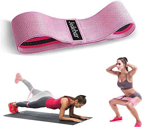 Jedebar Resistance Bands Non-Slip Fabric Booty Bands, 3 Strengths Level Optional Fitness Loops for Glutes Hips Legs Yoga Pilates Exercise Physiotherapy and Recovery Workout (Pink-Medium Resistance)