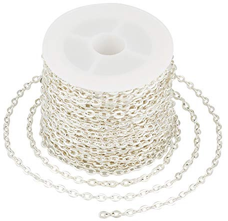 Rotolo da 10 m di catena rolò in ferro placcato argento, con maglie piatte e ovali da 4 x 2,7 mm non saldate, per la creazione di collane, gioielli, accessori fai da te