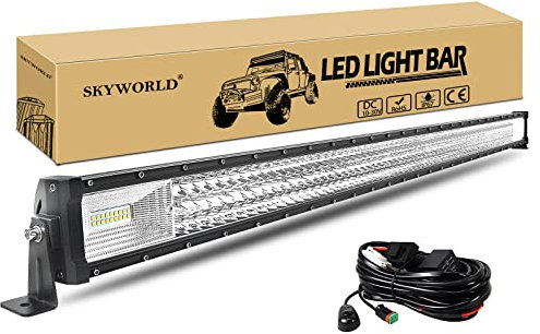 SKYWORLD 52 Zoll 132 cm 675W dreireihige LED-Lichtleiste Spot Flood Combo Beam Offroad Scheinwerfer Arbeitslicht mit DT-Anschluss Kabelbaum-Kit Schalter für LKW-Traktor 4X4 Auto Nebelscheinwerfer