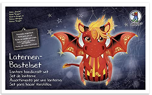 Ursus 18720015F Hantverksset Drake, Komplett set med alla material för gör-det-själv pyssel en 3D-lykta, inklusive instruktioner, perfekt för Sankt Martin, Lampion-flytt eller som höstdekoration, färgglad