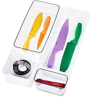 iDesign Schubladentrenner, Sortierboxen für eine individuelle Ordnung by Rosanna Pansino, Ablagesystem aus recyceltem Kunststoff im 4-er Set, durchsichtig und weiß