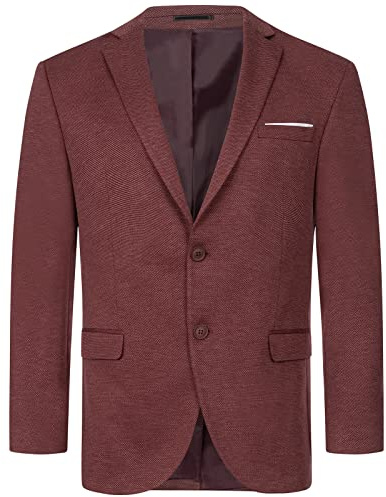 Indumentum Herren Sakko Blazer Sportlich Jacke Jackett Slim Fit Herrensakko Übergangsjacke Herrenblazer Anzugjacke IJS-102 Weinrot L
