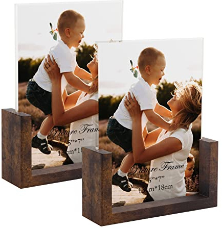 PETAFLOP 5x7 Picture Frame Set of 2, Rustic U-shaped Double Sided Frames Made to Display 5 by 7 Photos, Menu Holder Sign Card Stand for Desk Tabletop