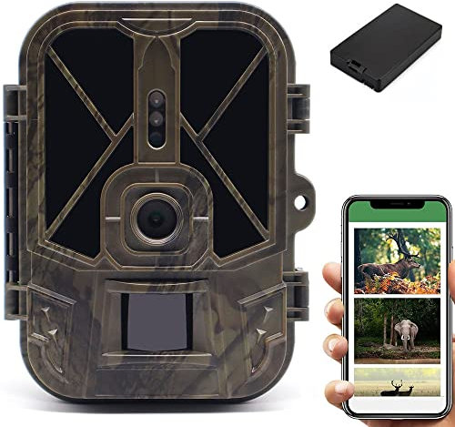 4K 36MP WiFi Bluetooth APP Fotocamera da Caccia con Batteria al litio da 10000 mAh, Video in Diretta Fototrappola Infrarossi Invisibili 0,2s Movimento Attivato Visione Notturna,Impermeabile IP66