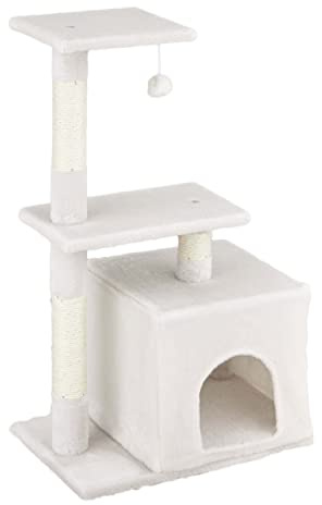 Baroni Home Tiragraffi ad Albero per Gatti, Tiragraffi per Gatti Cuccioli, Albero Tiragraffi a 2 Piani con Palla e Cuccia, 40x30x70 cm, Crema