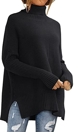 LILLUSORY Dolcevita da Donna Oversize Tunica Autunno Maglioni 2025 Casual Lungo Pullover Lavorato a Maglia Inverno Carino Poncho Moda Abiti alla Moda Abbigliamento Top Leggings Nero, Nero, S