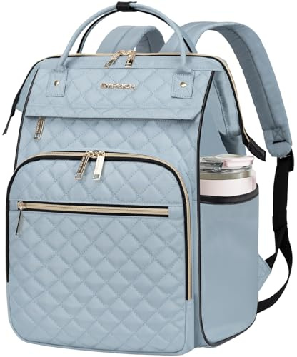EMPSIGN Mochila Mujer Portátil 17 Pulgadas, Mochila Ordenador Multibolsillos Universidad, Mochila para Portátil para Viajes/Negocios/Escuela/Oficina, Azul Celeste
