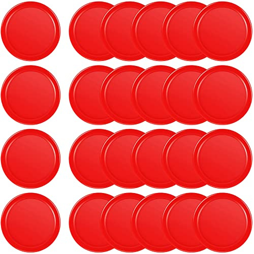 Coopay 24 Pieces Home Air Hockey Pucks 2.5 Inches Heavy Replacement Pucks for Game Tables Equipment Accessories, 12 Grams (Red)