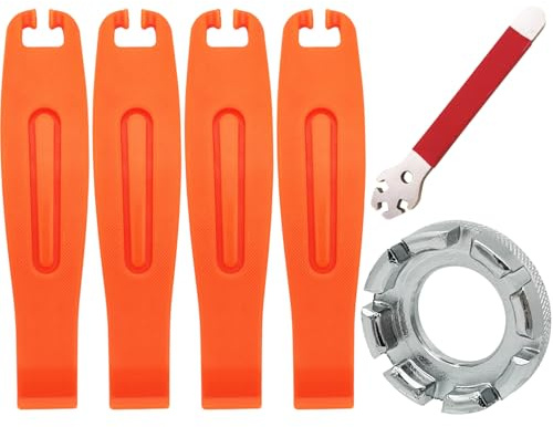 CTRICALVER Outil de Clé à Rayon de Vélo, 2 Pièces Cle a Rayon, 4 Pièces Levier de Pneu de Vélo, Outil Réparation Vélo, Outil de Réparation de Correction de Réglage de Vélo