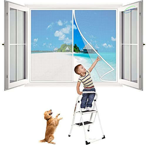 DIY Insektenschutz Magnetfenster, 160x120 cm Magnet Rahmen für Fliegengitter Fenster Mückengitter, waschbares Netz, kein Stanzen erforderlich- Weiß H