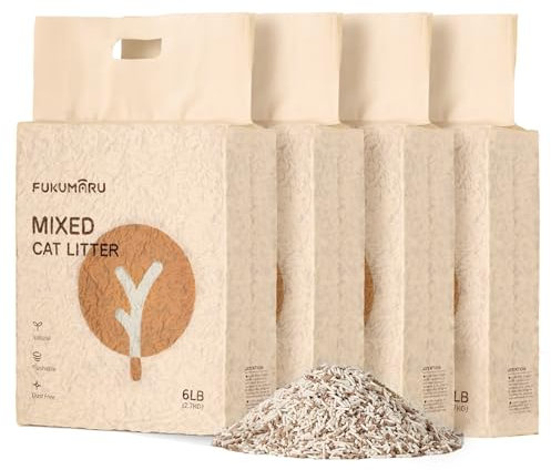 FUKUMARU Tofu Cat Litter, Clumping Litter for Cats, 19L Mixed Apple Wood Pellets, Dust-free and Easy Clumping, Odour Control, Flushable, Direct to Toliet,Low Residue