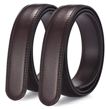 EKdirect 2 cinturones de repuesto para hombre sin hebilla de cuero automático, Marrón Marrón, 120 cm