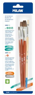 MILAN® Blister de 3 pinceaux Plats série 121 n° 4, 10 et 16 + 1 Pinceau série 524 n°8