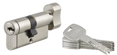 THIRARD - Cylindre de Serrure à Bouton T2 - Nickel - Très Haute Sécurité - Anti-Arrachement, Anti-Perçage, Anti-Crochetage, Anti-Snap - 40B x 30 mm - Gris - 5 Clés Plates Réversibles