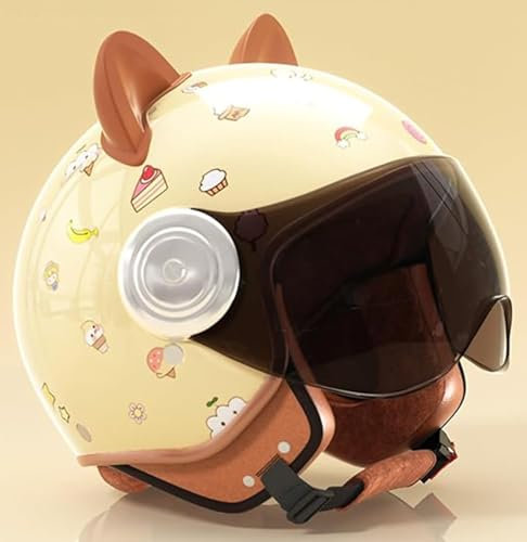 3/4 Kinder-Helm Mit Niedlichen Katzenohren, ECE-Zugelassener Kinder-Vintage-Motorrad-Open-Face-Vier-Jahreszeiten-Helme Für Jungen Und Mädchen, Jugend-Elektroroller-Reise-Sturzhelm D,48-58cm