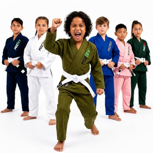 POZTEV Barn brasiliansk Jiu Jitsu Gi för barn BJJ Gi ungdom brottning kimonos förkrympt lätt kampsportsuniform