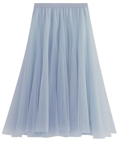 Tyllkjol dam A-linje elastisk hög midja midikjol mesh stor fåll lång kjol elegant veckad kjol sommarkjol