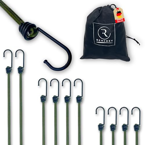 Remidey - Spanngummiset - 10er Set - Spanngummi mit Haken - 10 x Spanngummis in verschiedenen Längen (2 x 80cm, 4 x 50cm, 4 x 30cm) - 8 mm Expander mit Haken - Gummispanner - Gepäckspanner