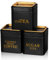 3 Piece Novelty Sugar Tea Coffee Canister Set Gifts Naughty Black Stainless Steel Containers Airtight Metal Coffee Jar with Gold Lid for Home Food Storage Flour Spice Kitchen Decor Cafe Accessories