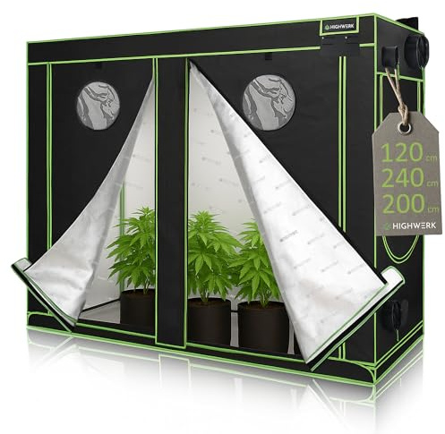 HIGHWERK Tienda de cultivo de 120 x 240 x 200 cm | Tienda de cultivo interior para cultivo de plantas | negro y verde | caja de cultivo, para cultivo doméstico, armario de cultivo, tienda de cultivo