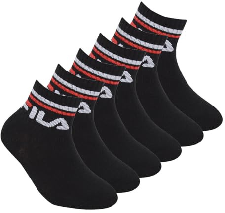 Fila 6 PAIA CALZINI CALZE SPORTIVE UNISEX BAMBINI E RAGAZZI IN COTONE, TAGLIE DALLA 23 ALLA 38, COLORI ASSORTITI (IT, Numero, 31, 34, Regular, Regular, NERO)
