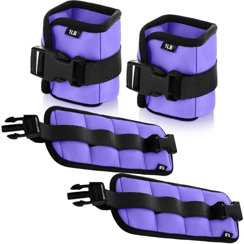 Hollowfly 2 Pairs Ankle Wrist Weights for Land or Aquatic Exercise Aqua Cuffs Aqua Aerobics Fitness Bands for Ankle and Wrist Adjustable Weights for Swimming Pool Workout Equipment (Purple,1lb)