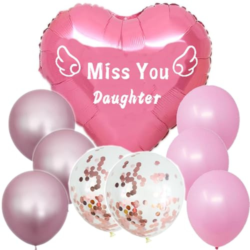 Miss You Daughter Memorial Heart Balloon with String for Daughter's Memorial, Remembrance Ceremony, Sympathy Gift, Tribute Event, Cemetery, Outdoors, Garden Yard, Grave Markers, Bouquet Topper