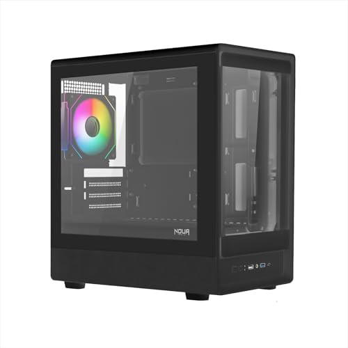 Noua Nexus PK100, MicroATX Compact Gaming Case, ARGB-PWM-fläkt, Dubbelfönster härdat glas, Micro Tower med USB 3.0 och TYPE-C, svart