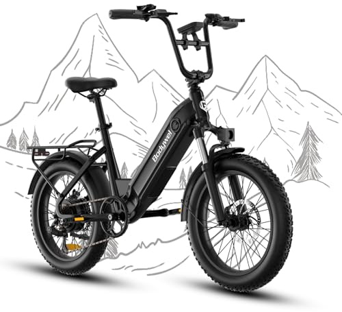 Bodywel F20 Bicicleta Eléctrica, 20x3” Todo Terreno Bici Electrica Adultos, Batería 48V 15Ah, Motor 250W, 7 Velocidades, Horquilla de Suspensión, Frenos de Disco Doble (Negro)