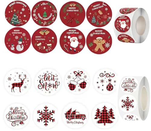 1000 etichette adesive natalizie, 16 adesivi natalizi rotondi, etichette regalo natalizie, adesivi natalizi autoadesivi per incartare i regali, decorazioni per feste, buste, ecc
