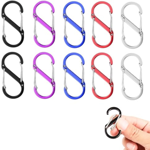 Lot de 10 Mini Mousquetons en Aluminium Colorés - 50 mm, en S,en Aluminium Peut Servir de Porte-Clés, Léger et Résistant Porte Pratiques pour Randonnée, Camping, Pêche et Voyages et Résistants