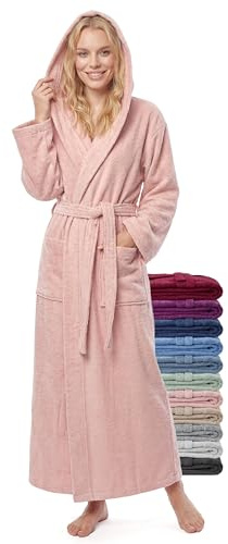 Badrock Dam Extra Lång med Huva – 100% Bomull Frotté 380 g/m² – Morgonrock för Spa och Bastu, Ankellång, Mjuk och Absorberande, Storlek S–XXL