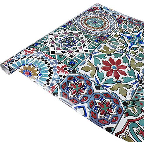 Klebefolie Möbel 67,5x150 cm | Möbelfolie selbstklebend im Deko-Stil | Folie für Möbel zur einfachen Renovierung von Türen, Tischen und Regalen | Klebefolie dekorativ und abwaschbar | Bunte Fliesen
