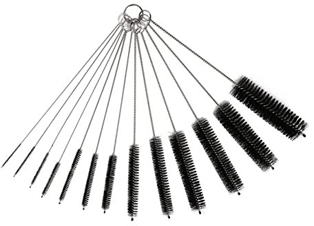 Voarge Set di 13 spazzole per la pulizia delle bottiglie, in nylon, con tubo per la pulizia del sistema di spazzola, per la pulizia di cannucce, bottiglie, teiera, bicchiere – nero