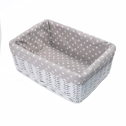 green leaves White Wicker Gift Hamper Basket with Removable Liner, Large | Hamper Baskets for Gifts Empty, Small Woven Wicker Storage Basket, Wicker Baby Baskets for Hampers