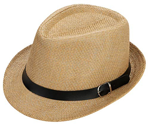 Men Women Panama Hat Fedora Trilby Straw Sun Hat Leather Belt Cap Hat Summer Beach Sun Hat Rollable Packable Straw-Fedora Hat 56-58CM Brown