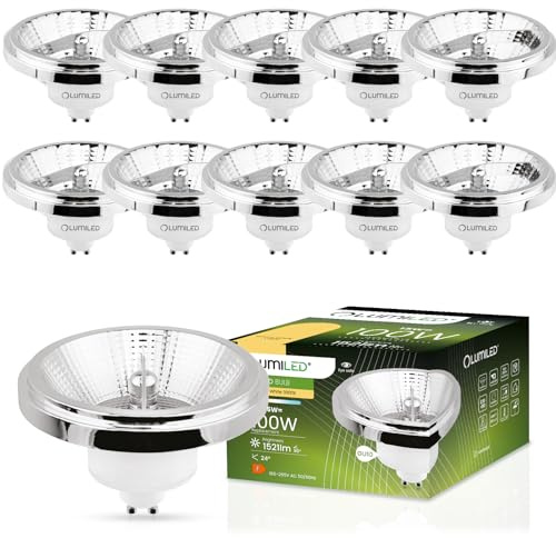 Lumiled LED-lampor, uppsättning med 10 ES111 GU10, spänning 230 V 15 W (motsvarar 100 watt) varmvit 3 000 K 24 graders strålvinkel silver 1521 lumen Ra>80 aluminium PC