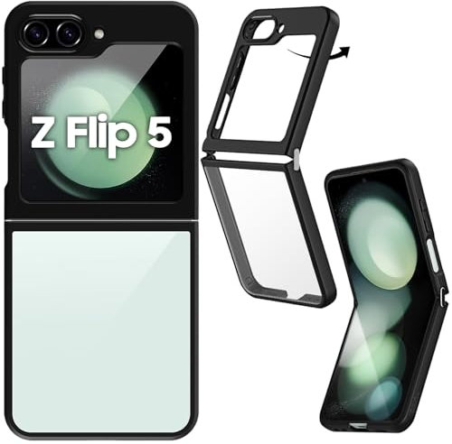 RollinCase Custodia per Samsung Galaxy Z Flip 5 2023, TPU Telaio Anti-ingiallimento, Trasparente Custodia Protettiva PC Rigida Sottile, Antiurto Cover Compatibile con Samsung Galaxy Z Flip 5 5G, Nero