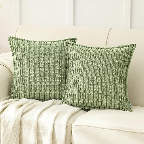 NordECO HOME Kordsamt Kissenbezug 50x50 cm Grün Kissenbezüge Boho Dekorative DekoKissen Kissenhülle Sofakissen Weich für Sofa 2er Set