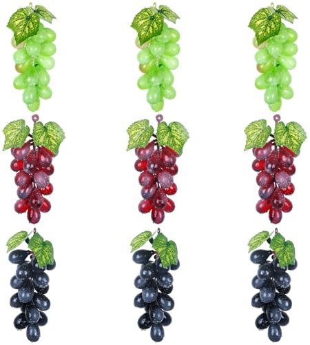 Molyorch 9 Pezzi Decorativi Realistici Uva Grappoli, Uva Finta per Decorazioni, Frutta Finta, Frutti D'uva Artificiale, per Decorazione Vino, Puntelli Frutta Artificiali (18 Uve)