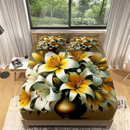 Spannbettlaken 90x200cm Dunkelbraun Bettlaken 30cm Extra Tiefe Taschenlaken Goldener Lotus Spannbetttuch Mikrofaser Weich Atmungsaktiv, Geeignet für Federkern- und Wasserbetten